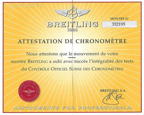 breitling attestation de chronometre price|BREITLING Attestation De Chronometre Certificate .